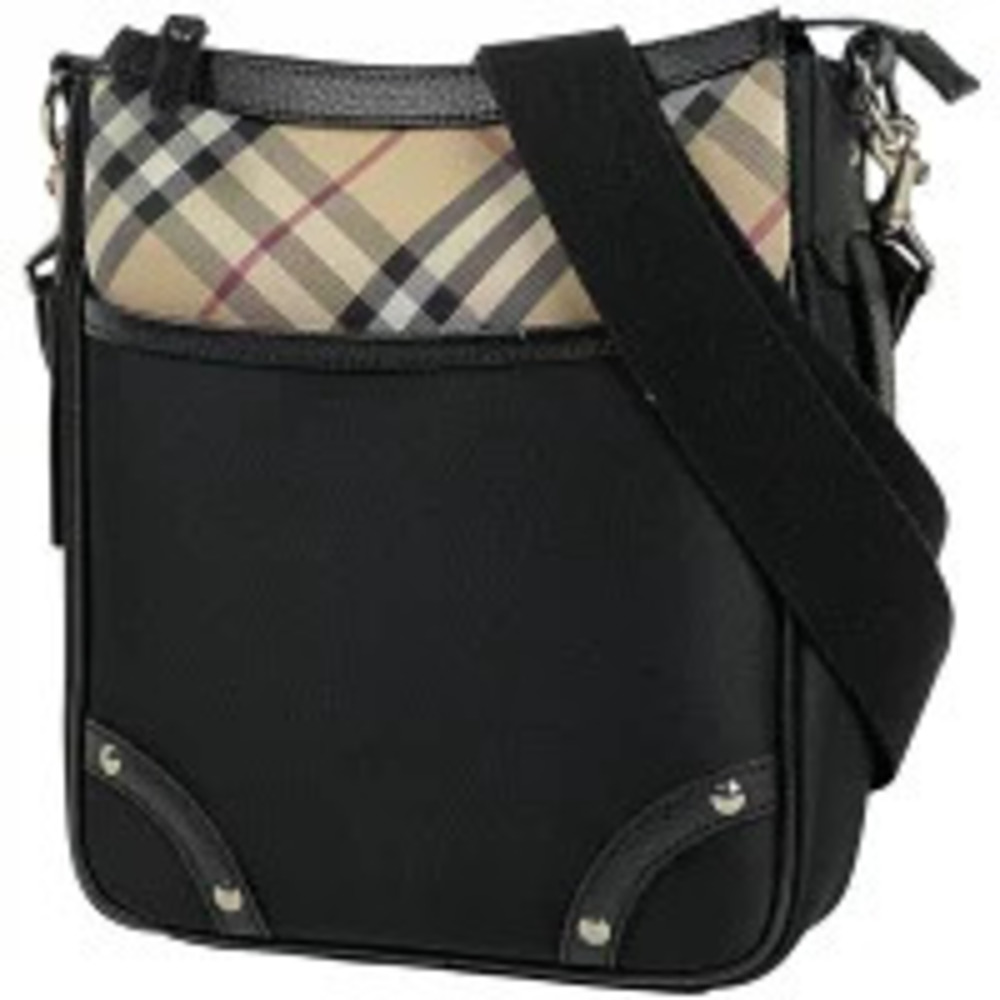 Burberry Check Shoulder Bag Reporter Crossbody Canvas Black Beige